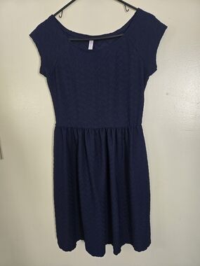 Xhilaration Navy Short-Sleeve Textured Fit-and-Flare Mini Dress